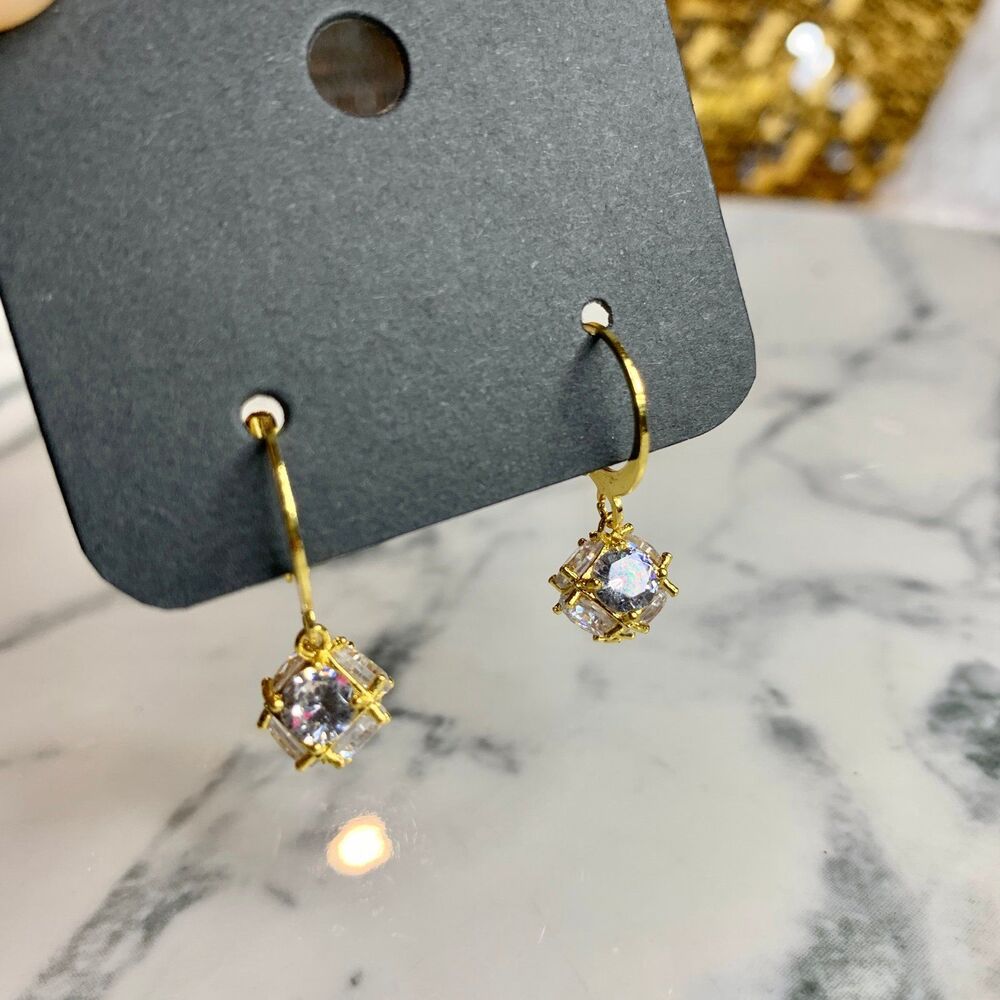 GOLD PLATED Sparkling Ball CZ Dangle Drop Earrings Women Fashion Jewelry